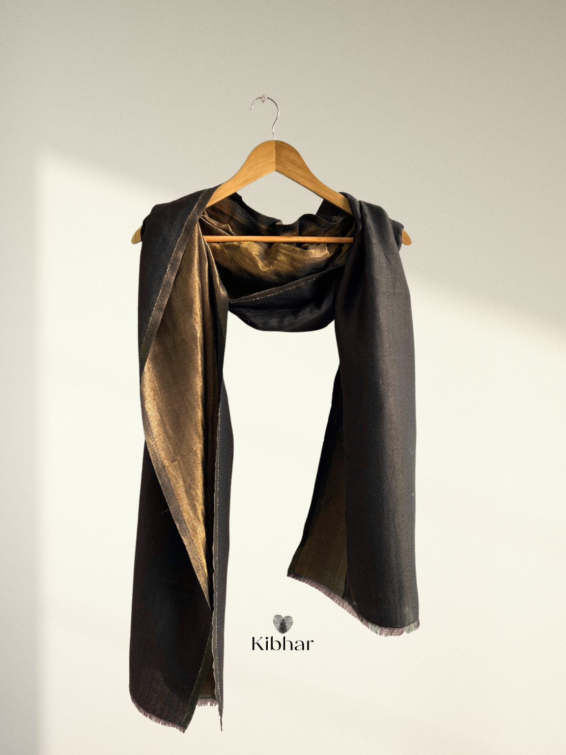 Dual tone fine wool Zari Stole- Black