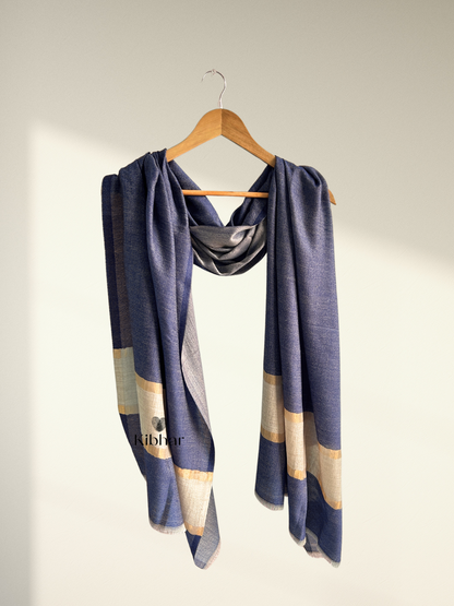 Navy blue zari stripe pure fine wool