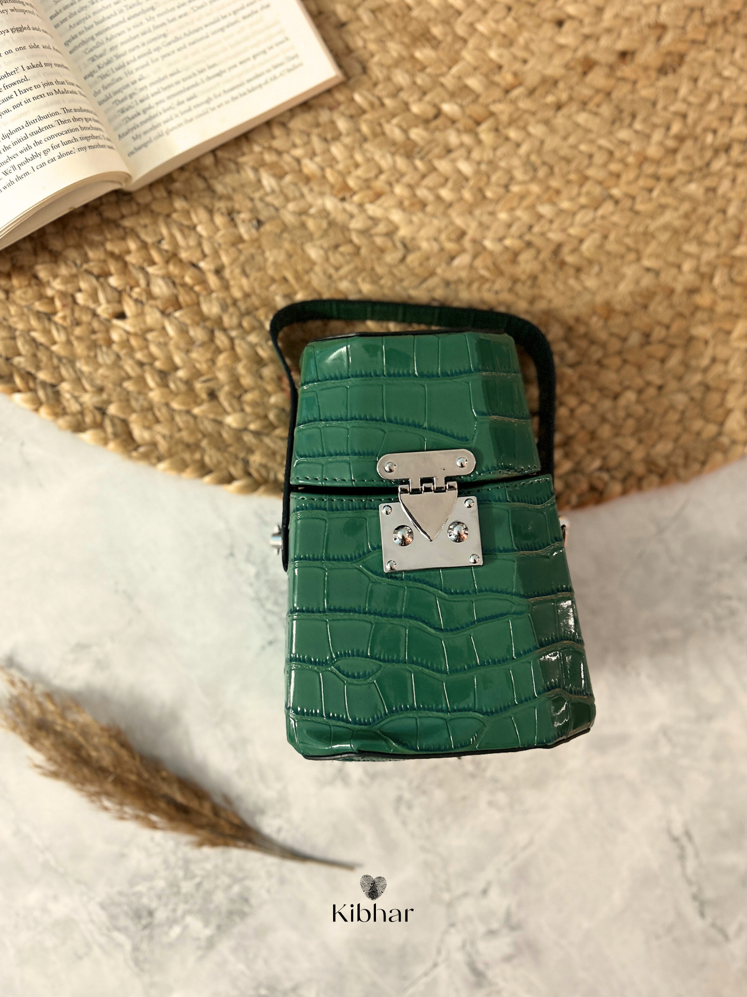 Croco Leather Bucket Bag- Olive