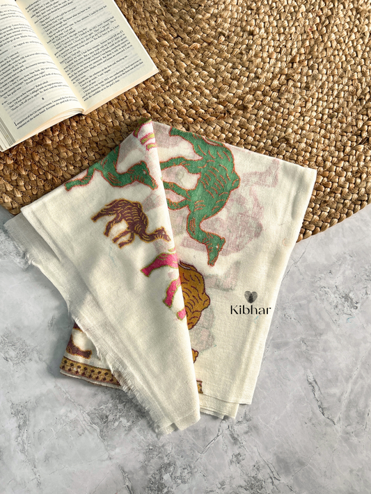 Cream Pure fine wool Stole with Camel weaving