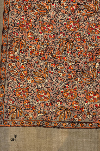 Elegant Floral Embroidered Pashmina Stole- beige