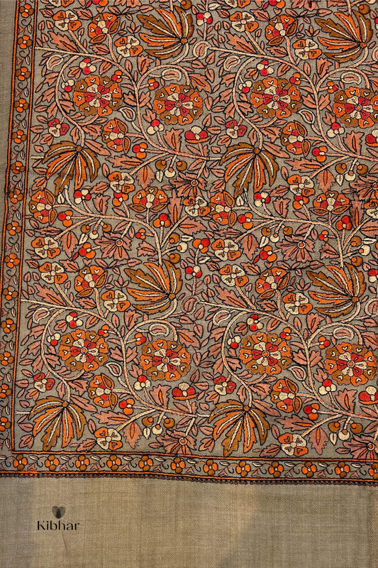 Elegant Floral Embroidered Pashmina Stole- beige