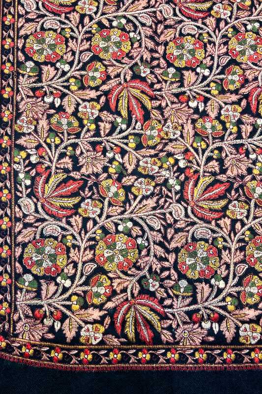 Elegant Floral Embroidered Pashmina Stole-black