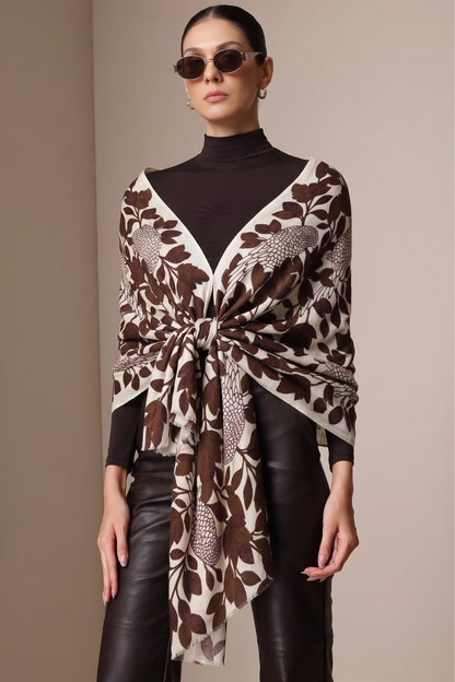 Botanical hand painted pashmina stole- Base white