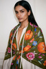 Floral hand painted pashmina stole- Base Olive