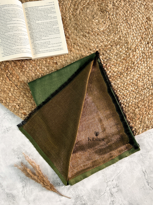 Dual tone fine wool Zari Stole- Olive