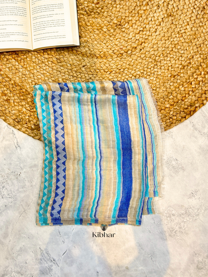 Fine wool Zari self texture stole- blue