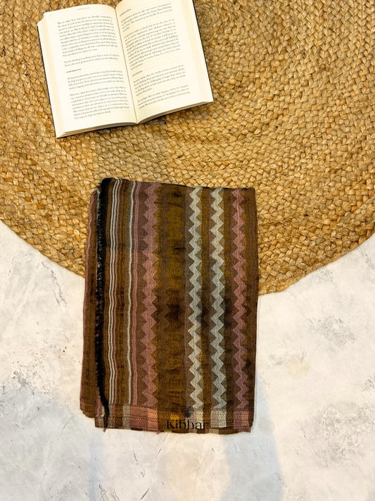 Fine wool Zari self texture stole- Brown