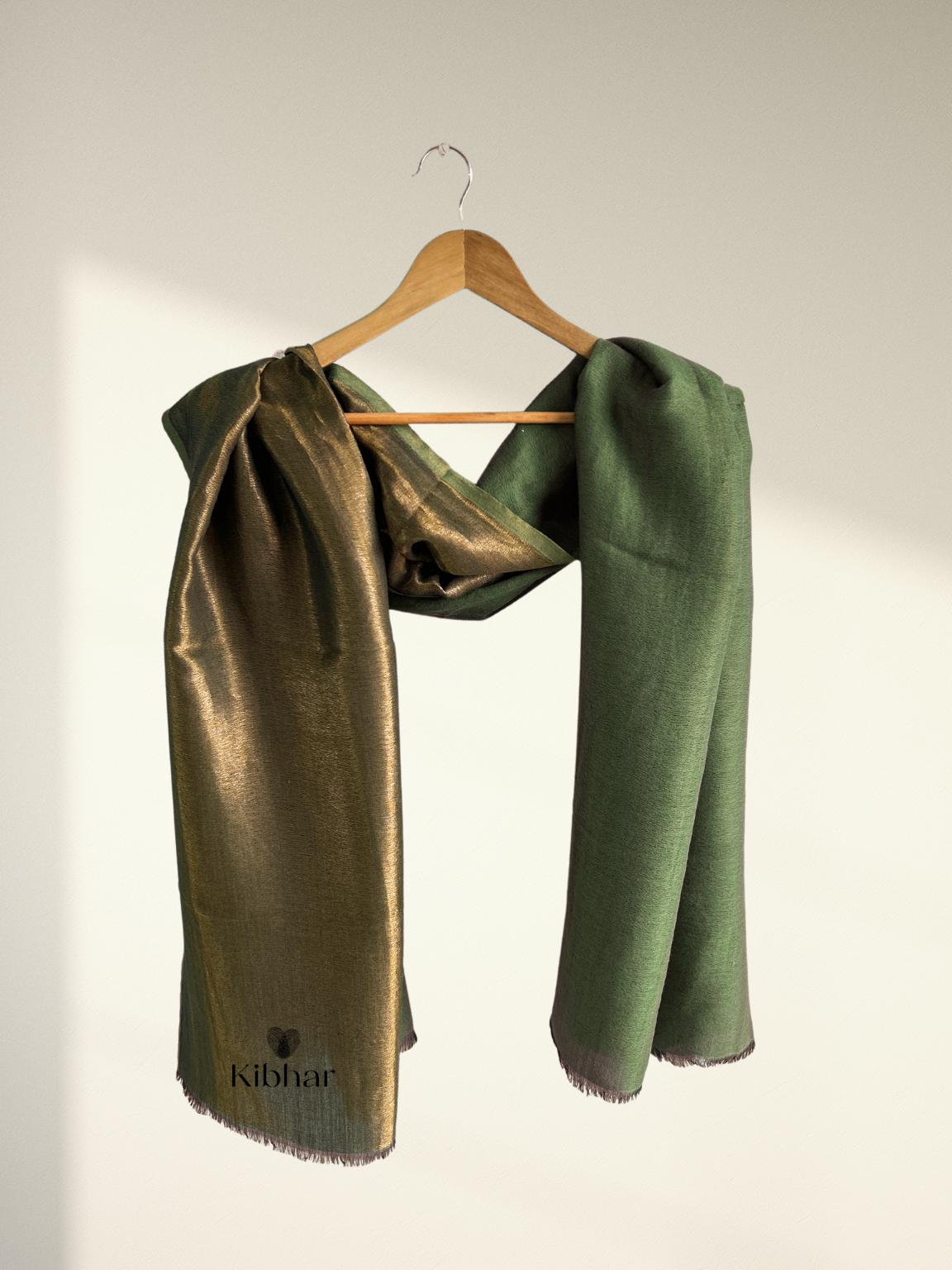 Dual tone fine wool Zari Stole- Olive