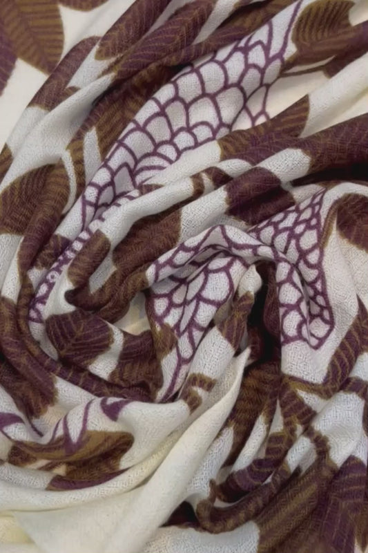 Botanical hand painted pashmina stole- Base white