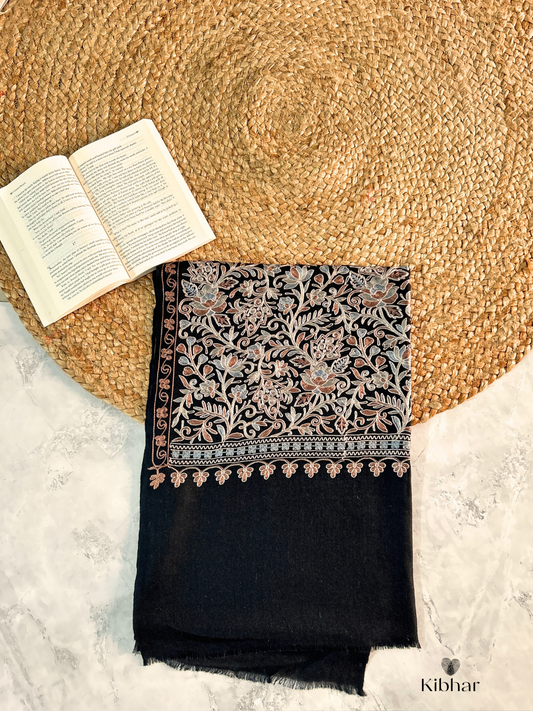 fine wool Jaal thread work shawl- Black