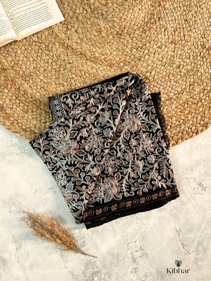 fine wool Jaal thread work shawl- Black