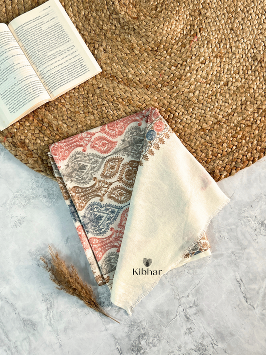 Fine wool Jaal thread work shawl- White