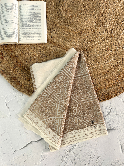 Brown Thread work pure fine wool Stole