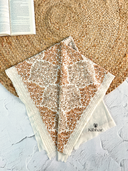 Golden Brown Thread work pure fine wool Stole