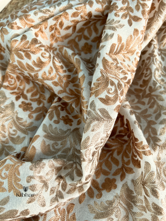 Golden Brown Thread work pure fine wool Stole