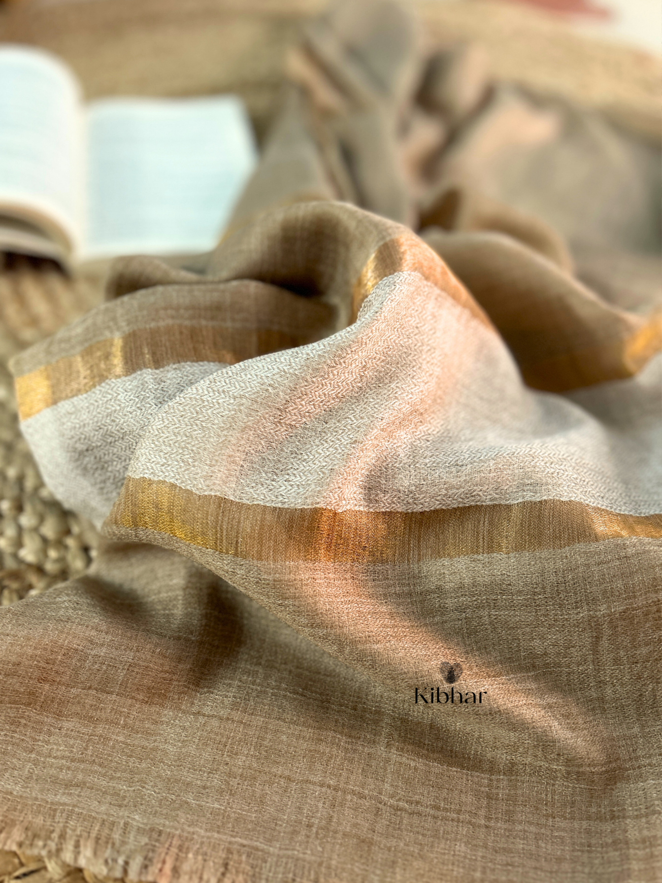 Light Brown zari stripe pure fine wool