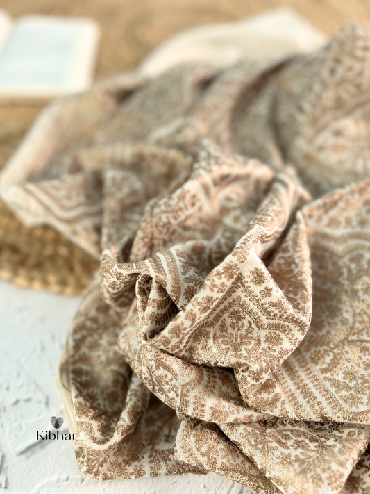 Brown Thread work pure fine wool Stole