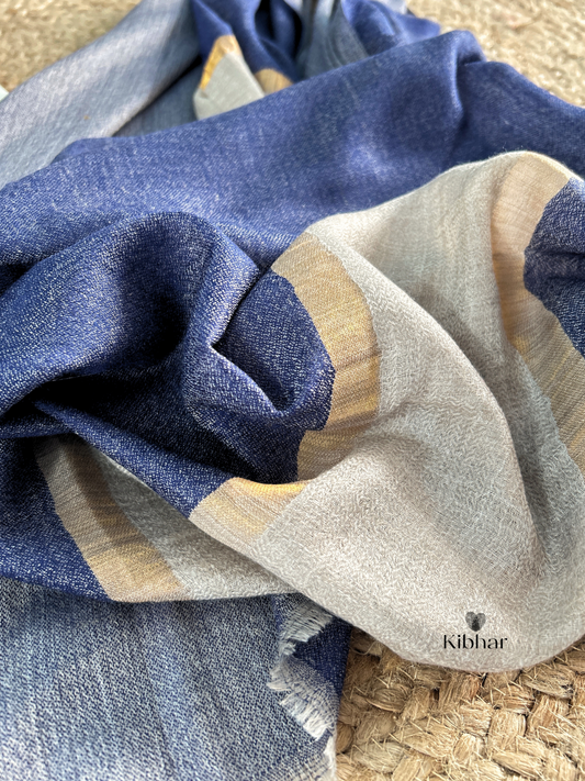 Navy blue zari stripe pure fine wool