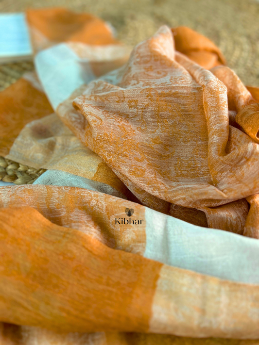 Orange & Cream Pure fine wool Stole