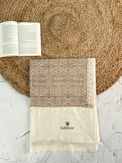 Brown Thread work pure fine wool Stole