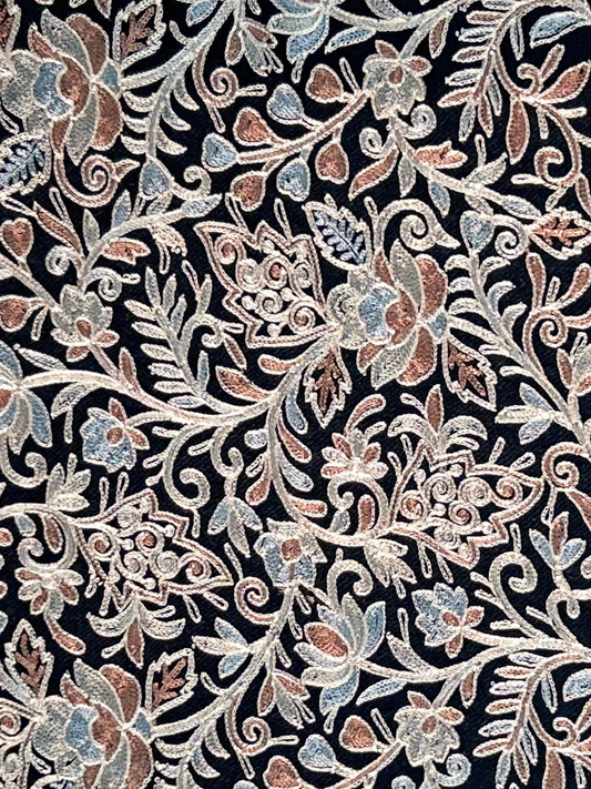 fine wool Jaal thread work shawl- Black