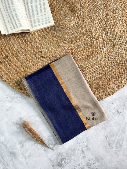 Navy blue zari stripe pure fine wool