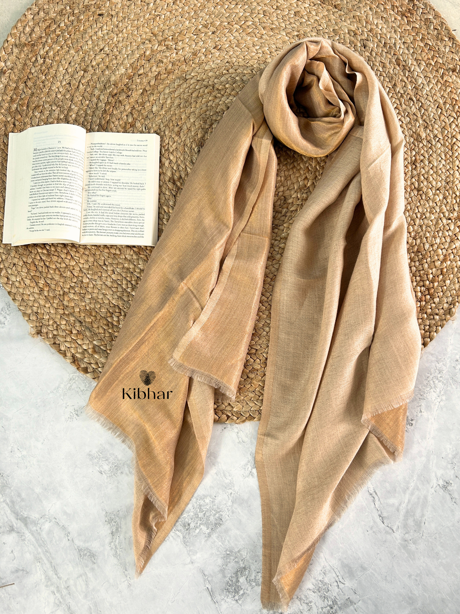 Dual tone fine wool zari Stole- Brown