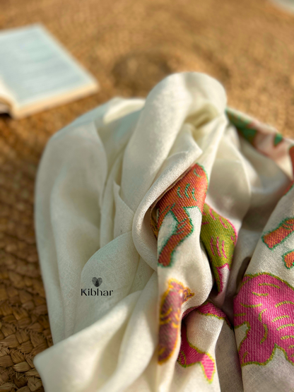 Cream Pure fine wool Stole with Camel weaving