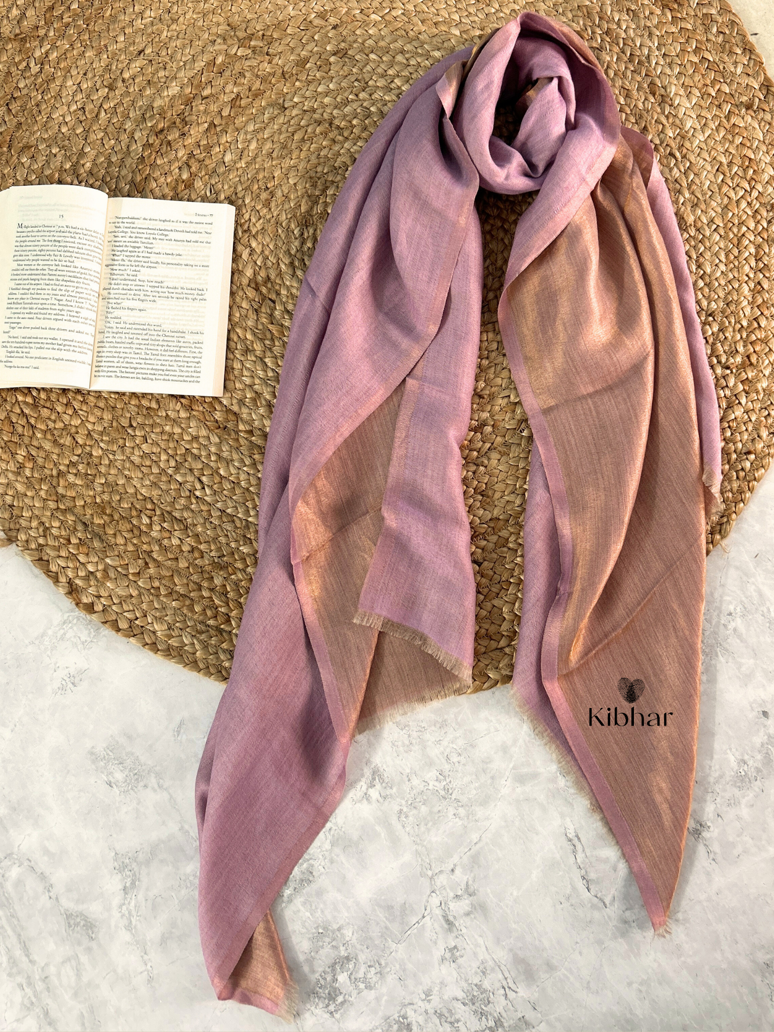 Dual tone fine wool Zari Stole- Purple