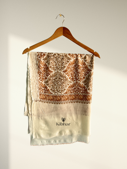 Golden Brown Thread work pure fine wool Stole