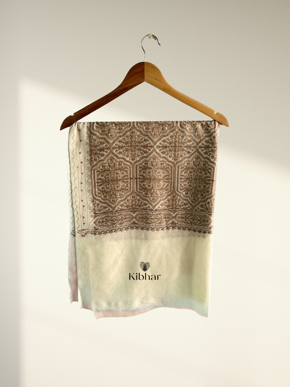 Brown Thread work pure fine wool Stole