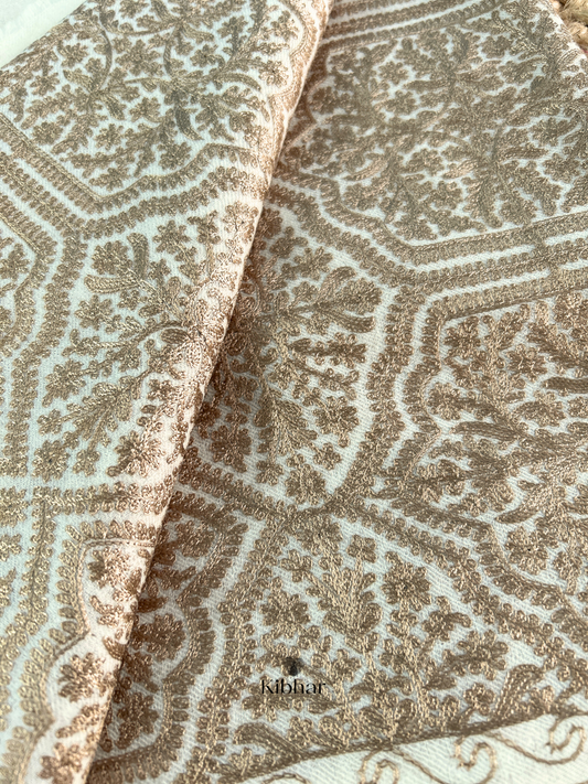 Brown Thread work pure fine wool Stole