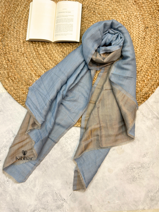 Dual tone fine wool Zari Stole- Light Blue