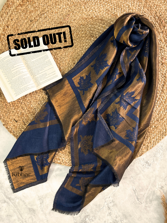 Dual tone leaf pattern pure fine wool stole