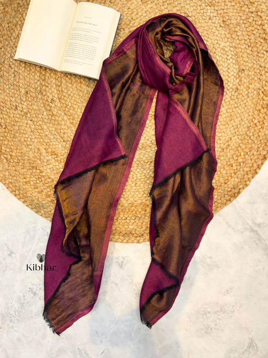Dual tone fine wool Zari Stole- Megenta